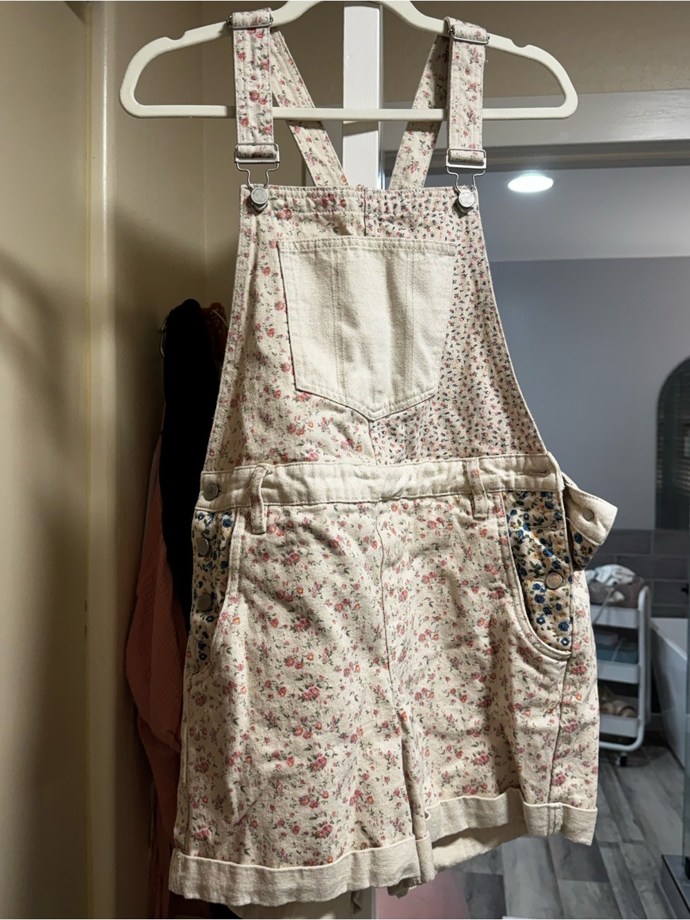 Cream Floral Women's Short Overalls Blank NYC Free People